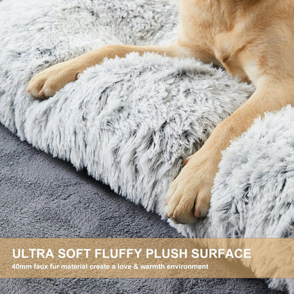 55 x 40 CM Winter Long Plush Dog Bed for Large Dogs - 10CM Thickened Fluffy Faux Fur Pad - Calming Anti Anxiety Pet Cushion with Non-Slip Bottom, Removable & Washable Heavy Duty Bedding, Grey S Size - view 6