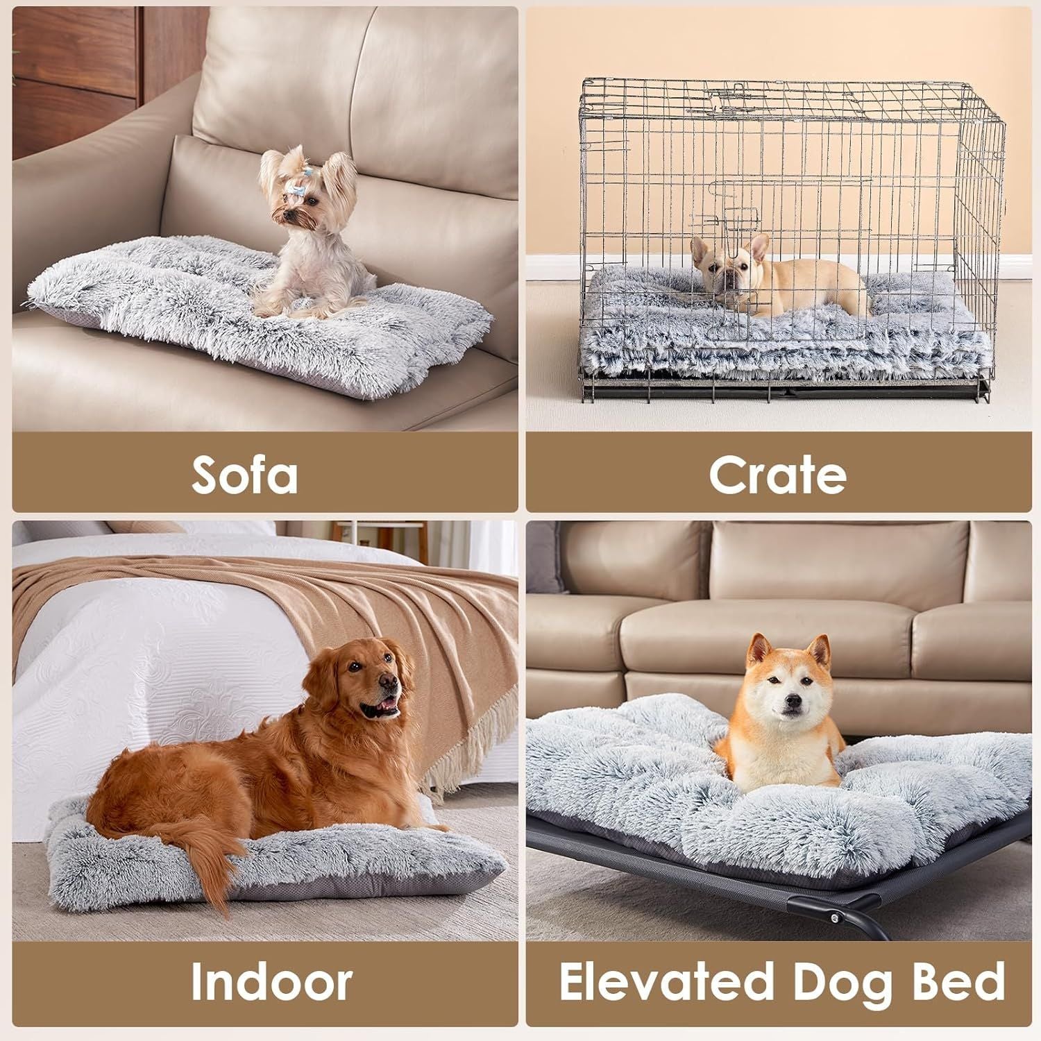 80 x 55 CM Winter Long Plush Dog Bed for Large Dogs - 10CM Thickened Fluffy Faux Fur Pad - Calming Anti Anxiety Pet Cushion with Non-Slip Bottom, Removable & Washable Heavy Duty Bedding, Grey L Size - view 5