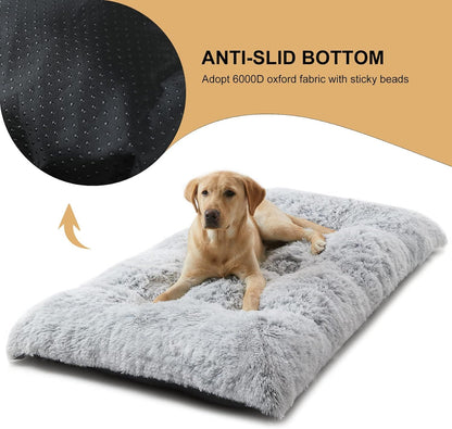 80 x 55 CM Winter Long Plush Dog Bed for Large Dogs - 10CM Thickened Fluffy Faux Fur Pad - Calming Anti Anxiety Pet Cushion with Non-Slip Bottom, Removable & Washable Heavy Duty Bedding, Grey L Size - view 7