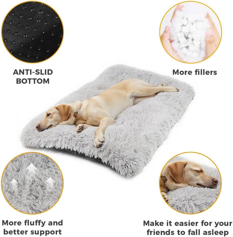 95 x 65 CM Winter Long Plush Dog Bed for Large Dogs - 10CM Thickened Fluffy Faux Fur Pad - Calming Anti Anxiety Pet Cushion with Non-Slip Bottom, Removable & Washable Heavy Duty Bedding, Grey XL Size - view 8