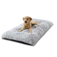 110 x 75 CM Winter Long Plush Dog Bed for Large Dogs - 10CM Thickened Fluffy Faux Fur Pad - Calming Anti Anxiety Pet Cushion with Non-Slip Bottom, Removable & Washable Heavy Duty Bedding, Grey 2XL Size