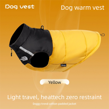 Yellow L Size Dog Clothing — Warm, Thickened Cotton Jacket for Autumn & Winter; Waterproof Pet Vest — Reflective Safety Design, Leash-Compatible