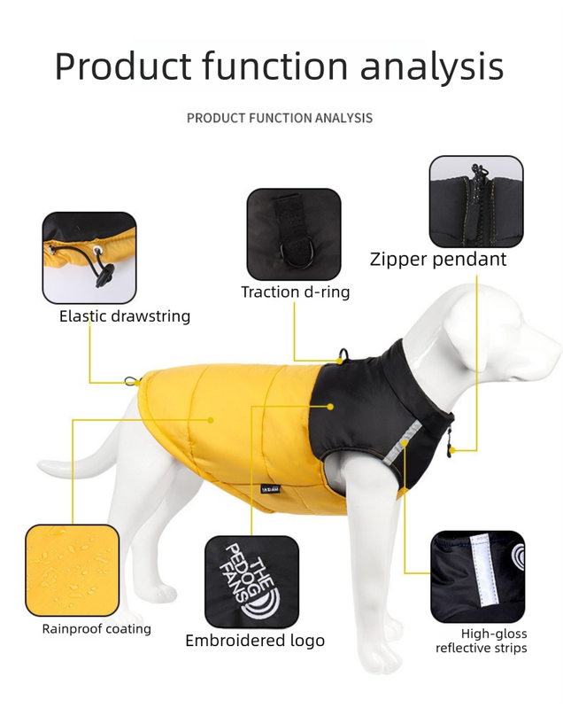 Pnik 2XL Size Dog Clothing — Warm, Thickened Cotton Jacket for Autumn & Winter; Waterproof Pet Vest — Reflective Safety Design, Leash-Compatible - view 3