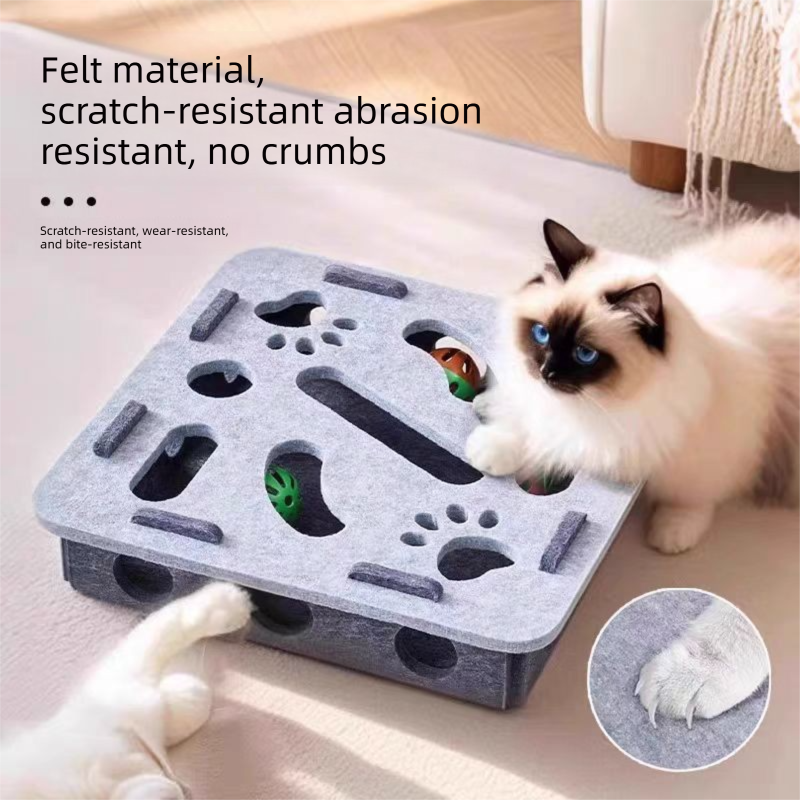 2-piece Grey cat toy set—featuring square and flower shapes—is an excellent choice for feline entertainment and relaxation. It also serves as a fun maze for kittens and pets, and includes six bells. - view 4