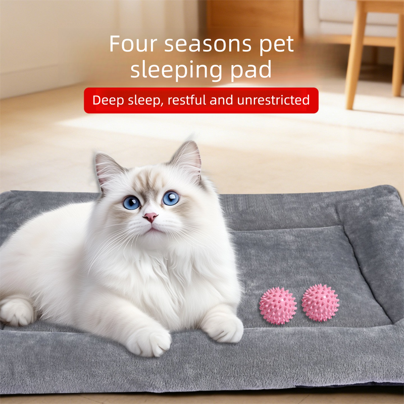Grey L size Plush Flannel Pet Bed with Removable Sponge - Waterproof, Extra Wide & Thickened, Soft Four Seasons Pet Sleeping Mat for Dogs and Cats - view 2
