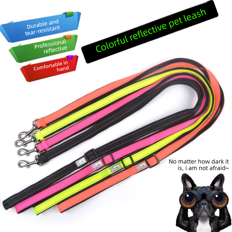 Green M size Vibrant Reflective Dog Collar and Leash Set - Adjustable Nylon Pet Harness with Comfortable Padding - view 3