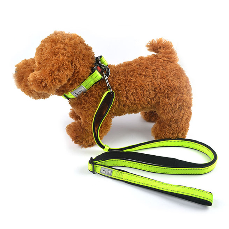 Green M size Vibrant Reflective Dog Collar and Leash Set - Adjustable Nylon Pet Harness with Comfortable Padding - view 5