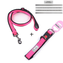 Pink M size Vibrant Reflective Dog Collar and Leash Set - Adjustable Nylon Pet Harness with Comfortable Padding
