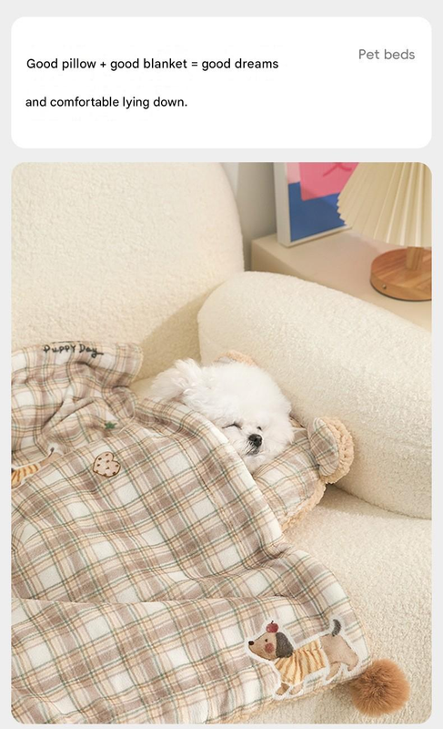 S size 2-Piece Plaid Apple Pet Blanket and Pillow Set - Soft Cotton Plush Sleeping Mat for Dogs and Cats, All-Season Reversible Cushion Bed with Cute Bear Pillow, Machine Washable Pet Bed Accessories - view 2