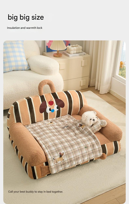 M size 2-Piece Plaid Apple Pet Blanket and Pillow Set - Soft Cotton Plush Sleeping Mat for Dogs and Cats, All-Season Reversible Cushion Bed with Cute Bear Pillow, Machine Washable Pet Bed Accessories - view 4