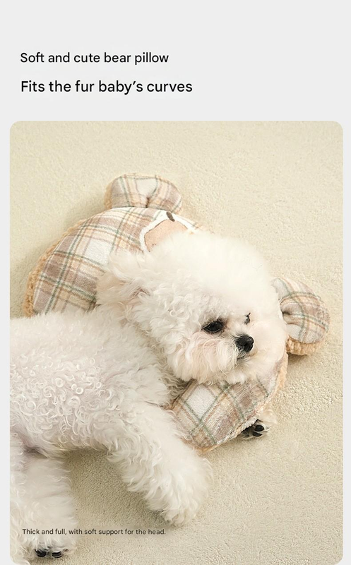 M size 2-Piece Plaid Apple Pet Blanket and Pillow Set - Soft Cotton Plush Sleeping Mat for Dogs and Cats, All-Season Reversible Cushion Bed with Cute Bear Pillow, Machine Washable Pet Bed Accessories - view 5