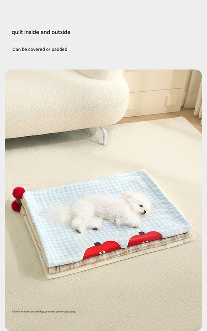 M size 2-Piece Plaid Apple Pet Blanket and Pillow Set - Soft Cotton Plush Sleeping Mat for Dogs and Cats, All-Season Reversible Cushion Bed with Cute Bear Pillow, Machine Washable Pet Bed Accessories - view 7