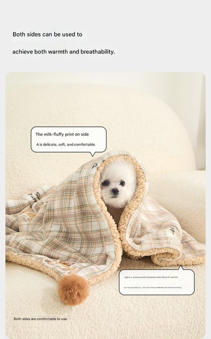 M size 2-Piece Plaid Apple Pet Blanket and Pillow Set - Soft Cotton Plush Sleeping Mat for Dogs and Cats, All-Season Reversible Cushion Bed with Cute Bear Pillow, Machine Washable Pet Bed Accessories - view 9