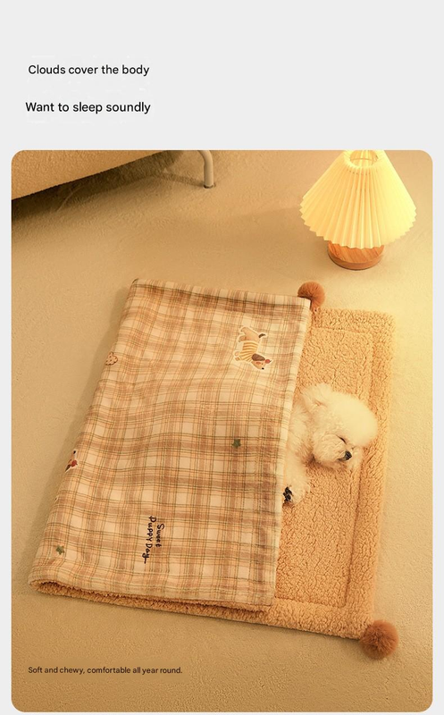 L size 2-Piece Plaid Apple Pet Blanket and Pillow Set - Soft Cotton Plush Sleeping Mat for Dogs and Cats, All-Season Reversible Cushion Bed with Cute Bear Pillow, Machine Washable Pet Bed Accessories - view 6