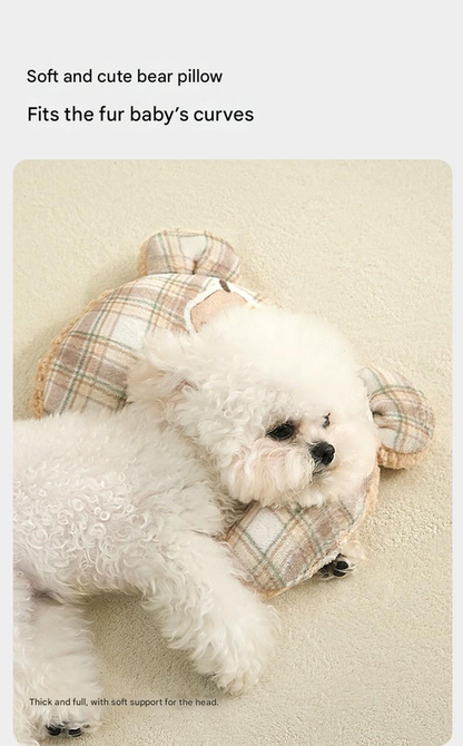 M size 2-Piece Plaid Puppy Pet Blanket and Pillow Set - Soft Cotton Plush Sleeping Mat for Dogs and Cats, All-Season Reversible Cushion Bed with Cute Bear Pillow, Machine Washable Pet Bed Accessories - view 5