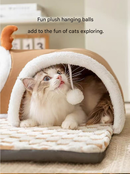 Brown S size Cat Tunnel Bed House 4-Season Universal Removable Washable U-Shaped Cat Cave with Multi-Entrance, Plush Hideaway Pet Nest with Detachable Mat for Indoor Cats, Non-Slip Bottom, Multi-Cat Friendly - view 4
