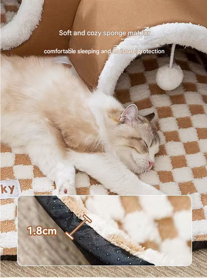 Brown S size Cat Tunnel Bed House 4-Season Universal Removable Washable U-Shaped Cat Cave with Multi-Entrance, Plush Hideaway Pet Nest with Detachable Mat for Indoor Cats, Non-Slip Bottom, Multi-Cat Friendly - view 6