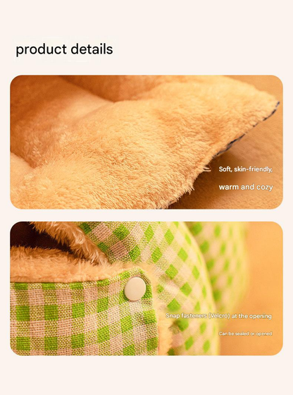 M size Blue Plaid Cat Cave Bed Winter Warm Enclosed Pet House Cozy Cat Sleeping Bag Semi-Enclosed Cat Nest Small Dog Bed PP Cotton Filling Washable Pet Supplies - view 8