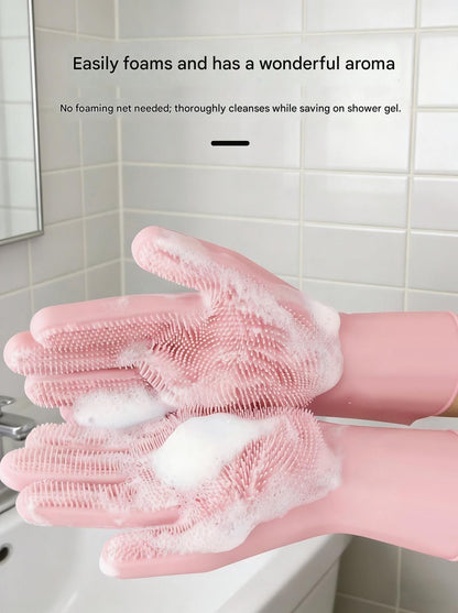 Orange Silicone Pet Bathing Gloves - Pink Double-Sided Design for Cats and Dogs - Gentle Massage, Easy Lather, Durable and Waterproof, Ideal for Pet Grooming and Home Use - view 3