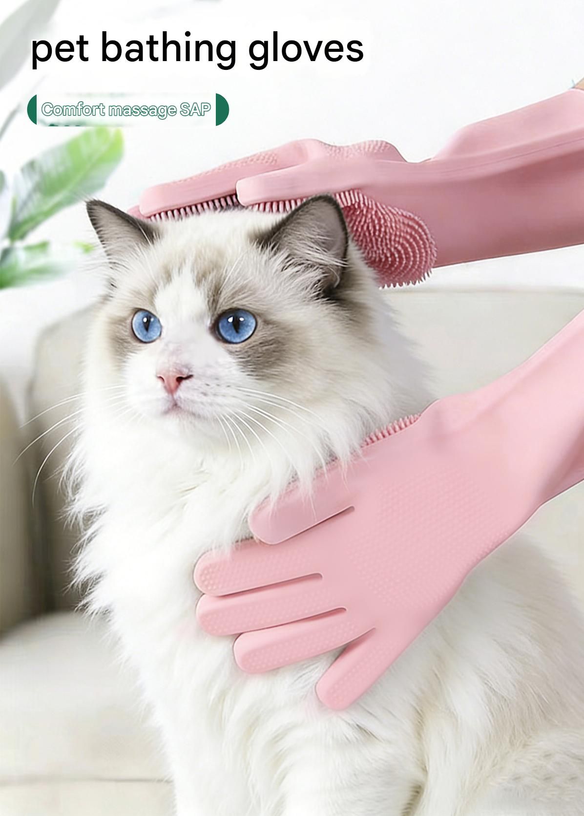 Purple Silicone Pet Bathing Gloves - Pink Double-Sided Design for Cats and Dogs - Gentle Massage, Easy Lather, Durable and Waterproof, Ideal for Pet Grooming and Home Use - view 2