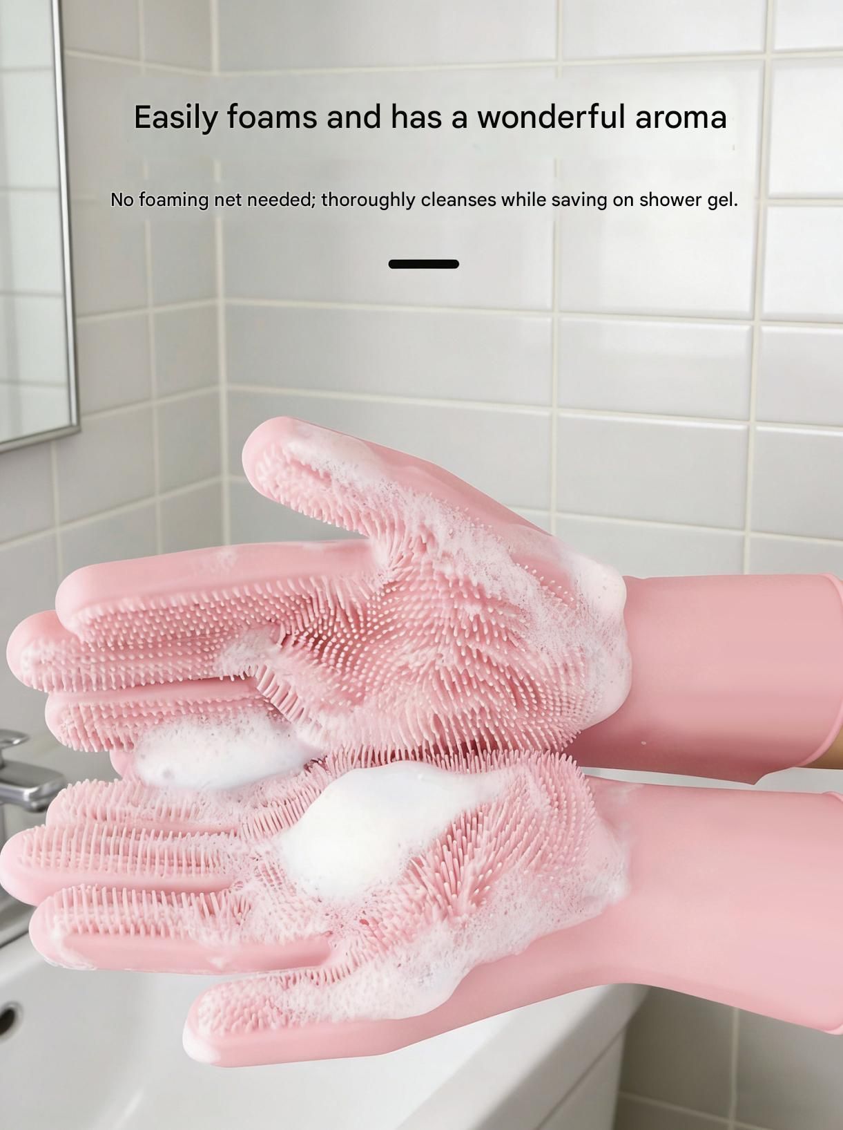 Purple Silicone Pet Bathing Gloves - Pink Double-Sided Design for Cats and Dogs - Gentle Massage, Easy Lather, Durable and Waterproof, Ideal for Pet Grooming and Home Use - view 3