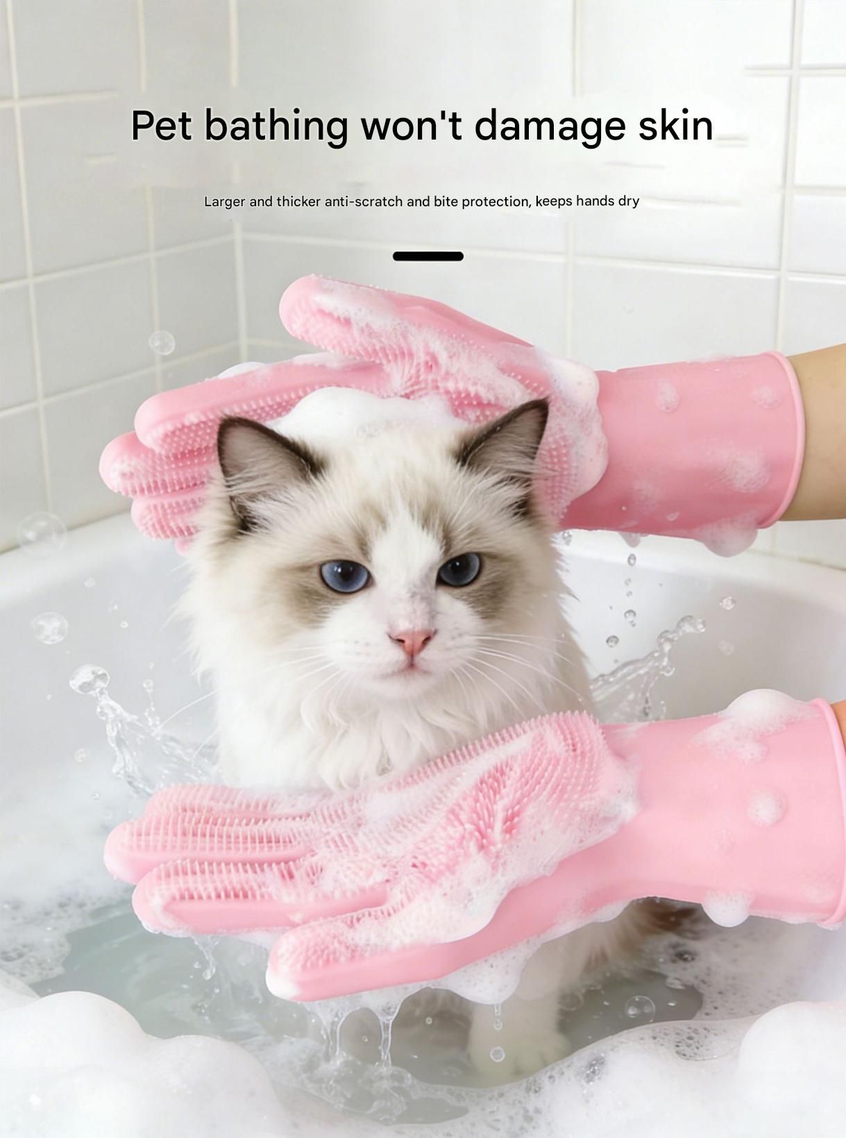 Purple Silicone Pet Bathing Gloves - Pink Double-Sided Design for Cats and Dogs - Gentle Massage, Easy Lather, Durable and Waterproof, Ideal for Pet Grooming and Home Use - view 5