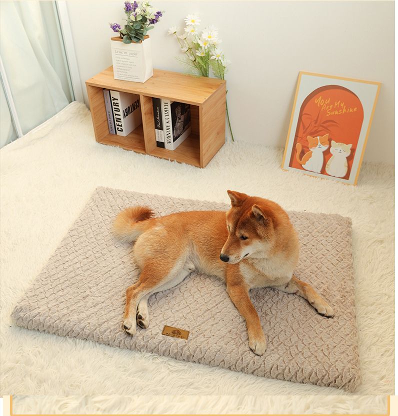 Pink S size Pet Dog Bed Mat - Plush Short Fur Cover with Wave Foam Padding - Washable Removable Cover, Non-Slip Base, Warm Winter Cushion for Dogs and Cats, Multiple Sizes - view 8