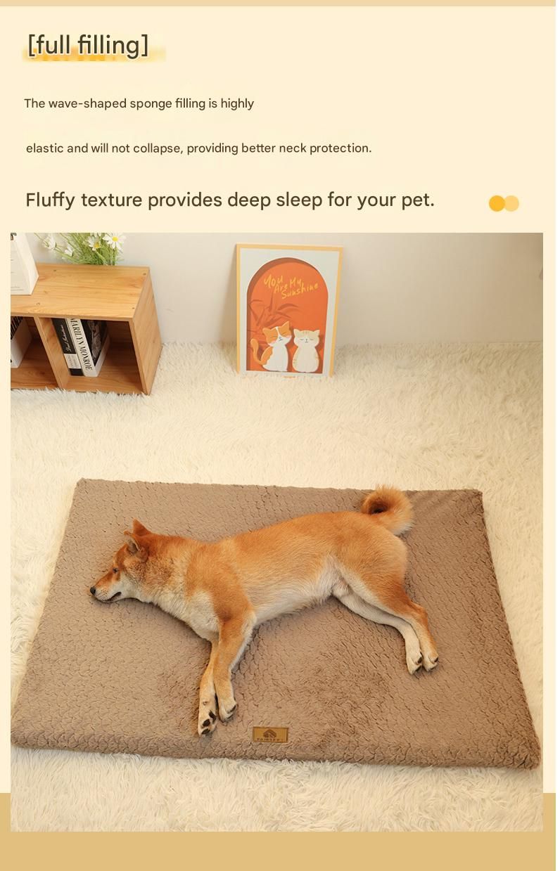 Grey L size Pet Dog Bed Mat - Plush Short Fur Cover with Wave Foam Padding - Washable Removable Cover, Non-Slip Base, Warm Winter Cushion for Dogs and Cats, Multiple Sizes - view 5