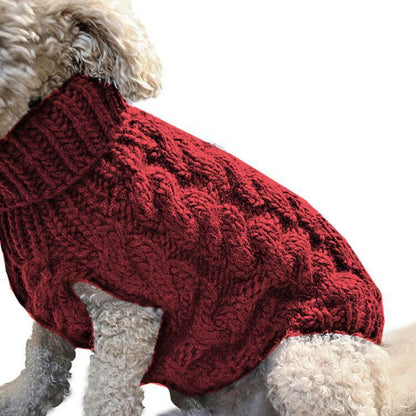 Red M size Cosy Cable Knit Dog Jumper - Warm Winter Pet Clothing, Soft High Neck Design, Small to Medium Dogs, Easy Wear Pullover Style, Ideal for Chilly Evenings and Outdoor Walks
