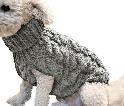 Grey M size Cosy Cable Knit Dog Jumper - Warm Winter Pet Clothing, Soft High Neck Design, Small to Medium Dogs, Easy Wear Pullover Style, Ideal for Chilly Evenings and Outdoor Walks