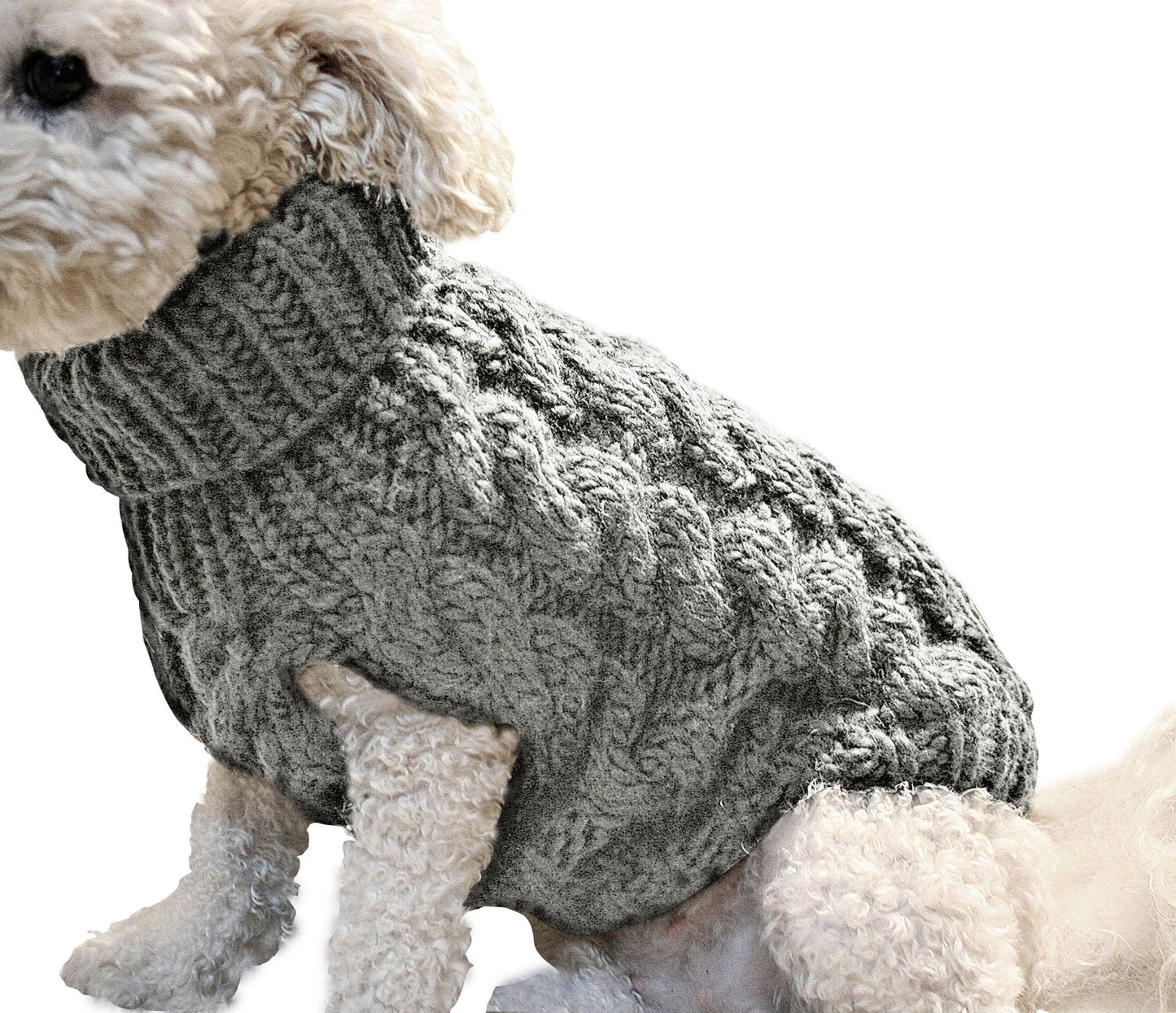 Grey XL size Cosy Cable Knit Dog Jumper - Warm Winter Pet Clothing, Soft High Neck Design, Small to Medium Dogs, Easy Wear Pullover Style, Ideal for Chilly Evenings and Outdoor Walks