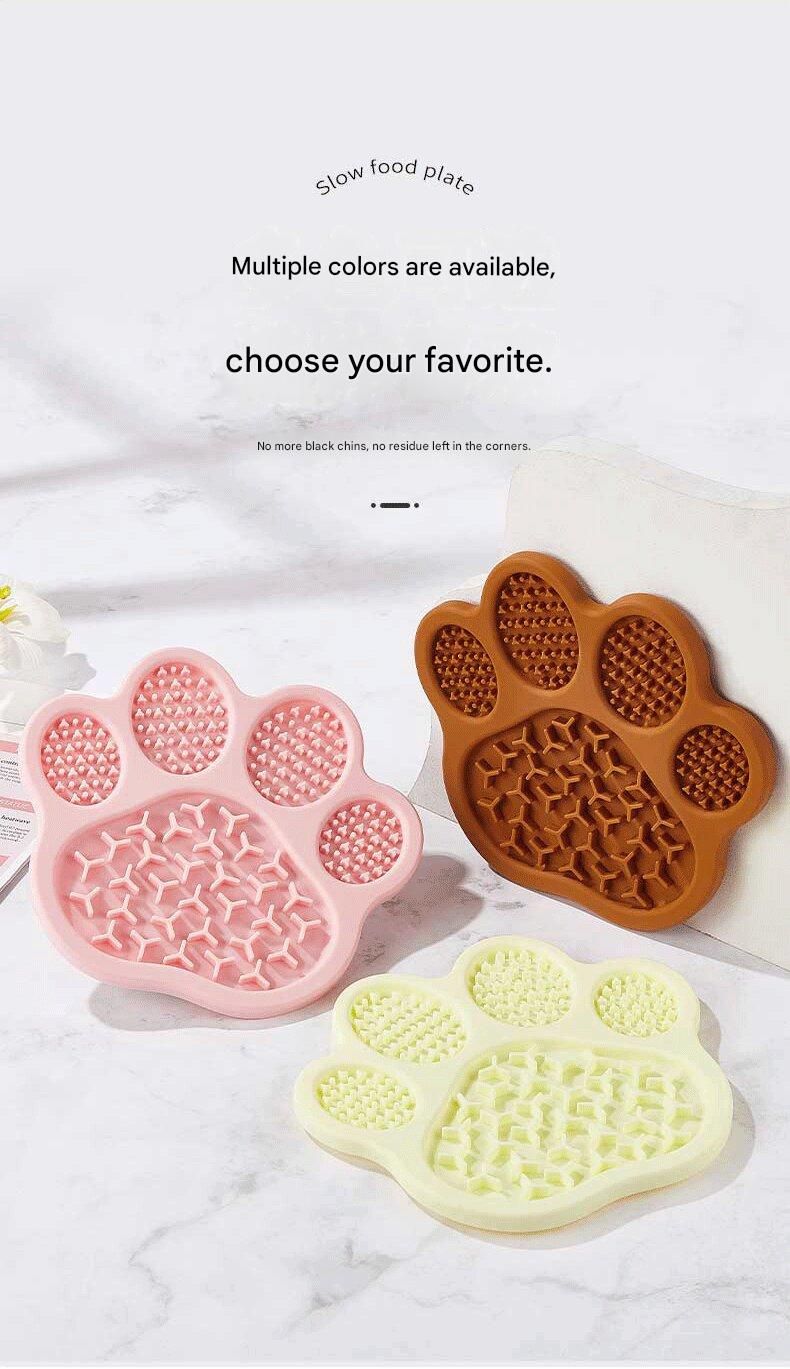 Brown Silicone Slow Feeder Lick Mat for Dogs and Cats - Paw Shaped Non Slip Pet Bowl with Suction Cups - BPA Free, Dishwasher Safe, Freezer Safe, Anxiety Relief, Easy Clean, 20x17cm - Pink, Brown, Yellow - view 8