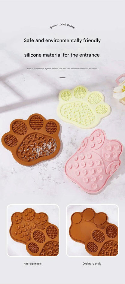 Light Yellow Silicone Slow Feeder Lick Mat for Dogs and Cats - Paw Shaped Non Slip Pet Bowl with Suction Cups - BPA Free, Dishwasher Safe, Freezer Safe, Anxiety Relief, Easy Clean, 20x17cm - Pink, Brown, Yellow - view 4