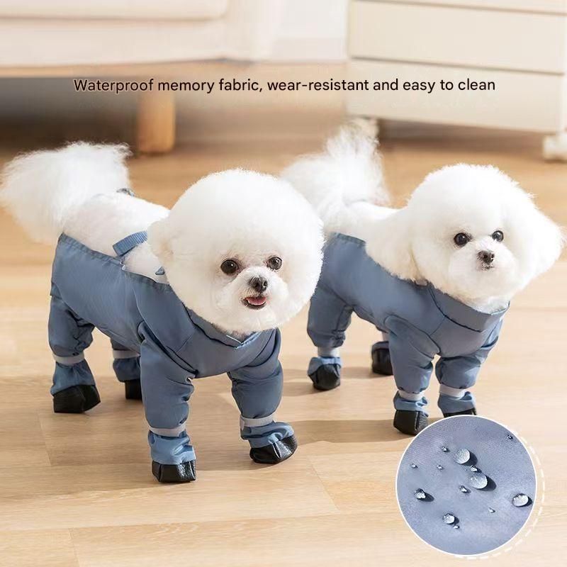 Grey S size Pet Waterproof Full-Body Dust-Proof Pants with Belly Coverage - Adjustable Straps, 4-Leg Protection for Small Dogs, Easy Clean Outdoor Wear - view 5