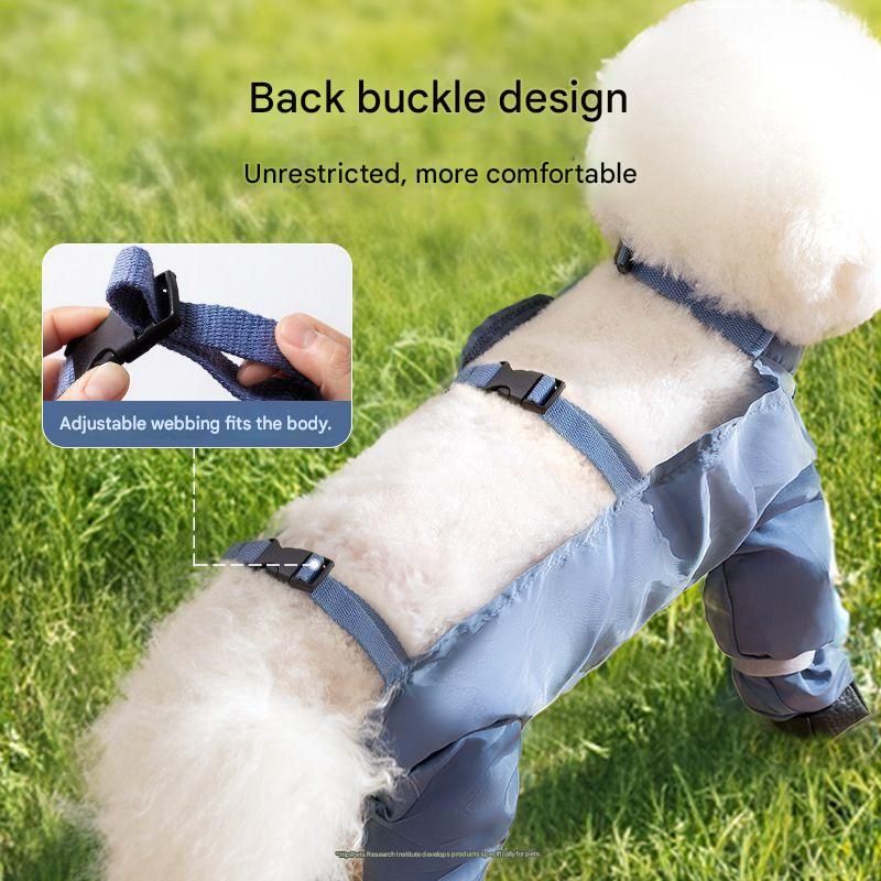 Grey M size Pet Waterproof Full-Body Dust-Proof Pants with Belly Coverage - Adjustable Straps, 4-Leg Protection for Small Dogs, Easy Clean Outdoor Wear - view 6