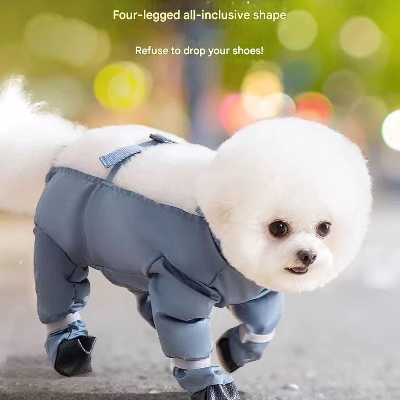 Grey M size Pet Waterproof Full-Body Dust-Proof Pants with Belly Coverage - Adjustable Straps, 4-Leg Protection for Small Dogs, Easy Clean Outdoor Wear - view 8