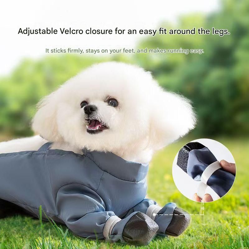 Grey L size Pet Waterproof Full-Body Dust-Proof Pants with Belly Coverage - Adjustable Straps, 4-Leg Protection for Small Dogs, Easy Clean Outdoor Wear - view 7