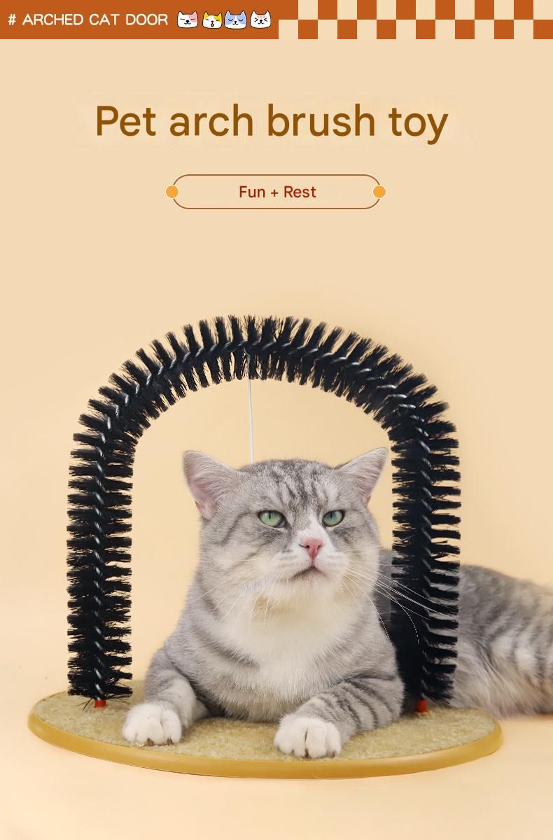 Arched Cat Grooming Brush - Self-Massage Cat Scratcher Arch with Hanging Mouse Toy - Durable PVC Bristles, Plush Base, Non-Slip Design - Interactive Cat Toy for Itch Relief and Play - view 2