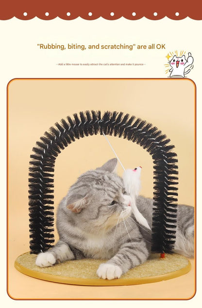 Arched Cat Grooming Brush - Self-Massage Cat Scratcher Arch with Hanging Mouse Toy - Durable PVC Bristles, Plush Base, Non-Slip Design - Interactive Cat Toy for Itch Relief and Play - view 3