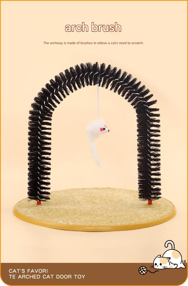 Arched Cat Grooming Brush - Self-Massage Cat Scratcher Arch with Hanging Mouse Toy - Durable PVC Bristles, Plush Base, Non-Slip Design - Interactive Cat Toy for Itch Relief and Play - view 4
