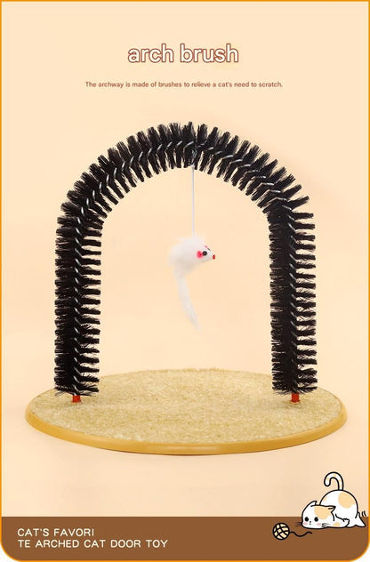 Arched Cat Grooming Brush - Self-Massage Cat Scratcher Arch with Hanging Mouse Toy - Durable PVC Bristles, Plush Base, Non-Slip Design - Interactive Cat Toy for Itch Relief and Play - view 4