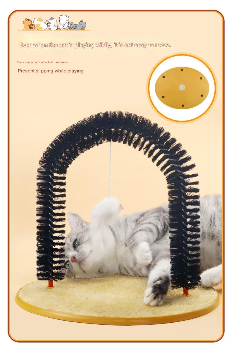 Arched Cat Grooming Brush - Self-Massage Cat Scratcher Arch with Hanging Mouse Toy - Durable PVC Bristles, Plush Base, Non-Slip Design - Interactive Cat Toy for Itch Relief and Play - view 5