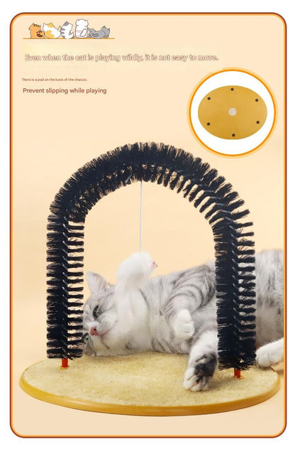 Arched Cat Grooming Brush - Self-Massage Cat Scratcher Arch with Hanging Mouse Toy - Durable PVC Bristles, Plush Base, Non-Slip Design - Interactive Cat Toy for Itch Relief and Play - view 5