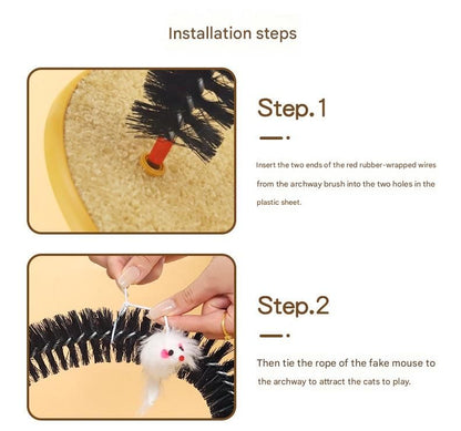 Arched Cat Grooming Brush - Self-Massage Cat Scratcher Arch with Hanging Mouse Toy - Durable PVC Bristles, Plush Base, Non-Slip Design - Interactive Cat Toy for Itch Relief and Play - view 7