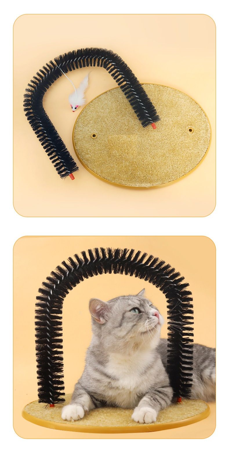Arched Cat Grooming Brush - Self-Massage Cat Scratcher Arch with Hanging Mouse Toy - Durable PVC Bristles, Plush Base, Non-Slip Design - Interactive Cat Toy for Itch Relief and Play - view 8