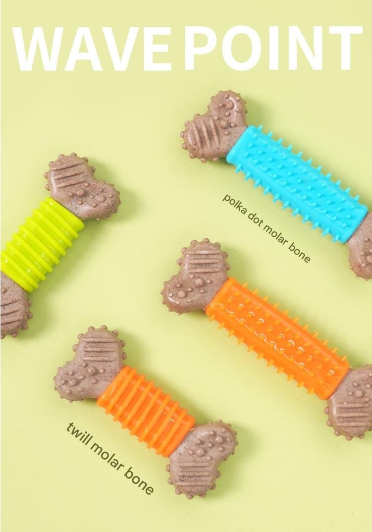 Orange Diagonal stripes Durable Dog Chew Toy - TPR Plastic Composite Bone for Small to Medium Dogs - Teeth Cleaning, Boredom Buster, Non-Toxic & Bite-Resistant Design for Puppies and Adult Dogs - view 6