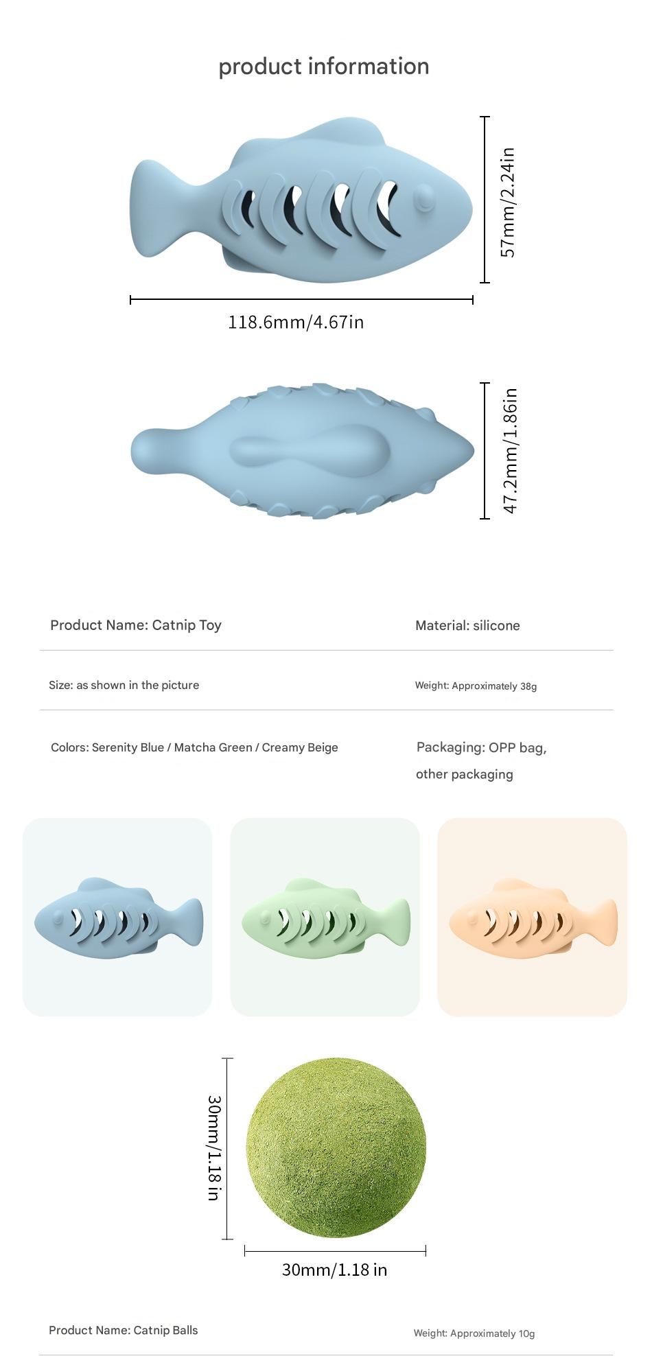 2-piece Blue Fish-Shaped Silicone Cat Toy and Catnip– 3-in-1 Interactive & Self-Entertaining Toy with Catnip/Cat food, Dental Care & Hairball Relief – BPA-Free, Food-Grade Safety - view 3