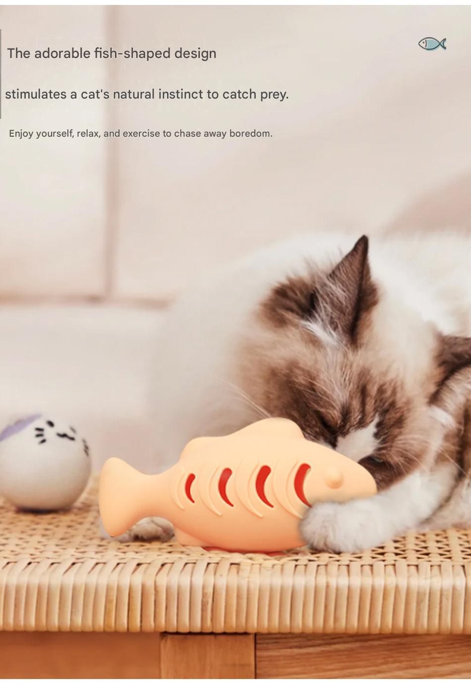 2-piece Blue Fish-Shaped Silicone Cat Toy and Catnip– 3-in-1 Interactive & Self-Entertaining Toy with Catnip/Cat food, Dental Care & Hairball Relief – BPA-Free, Food-Grade Safety - view 7