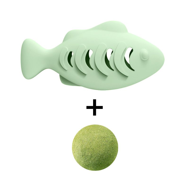 2-piece Green Fish-Shaped Silicone Cat Toy and Catnip– 3-in-1 Interactive & Self-Entertaining Toy with Catnip/Cat food, Dental Care & Hairball Relief – BPA-Free, Food-Grade Safety