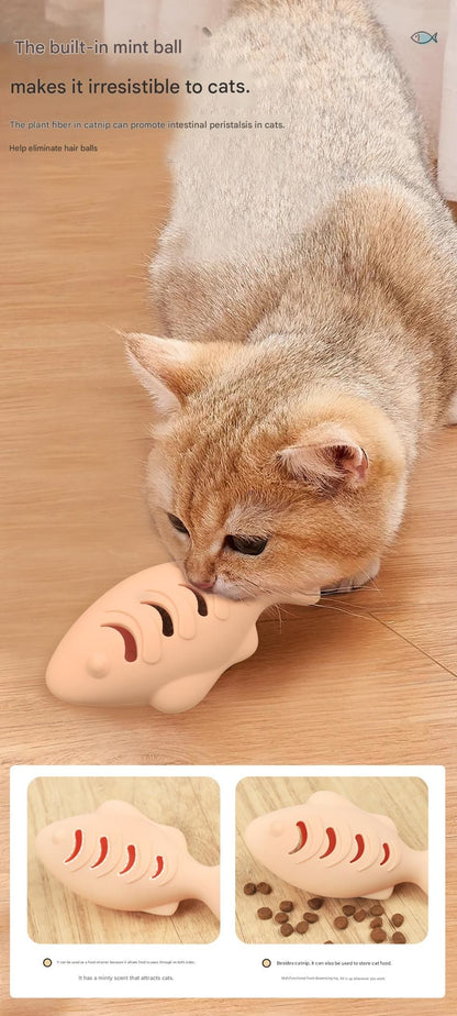 2-piece Green Fish-Shaped Silicone Cat Toy and Catnip– 3-in-1 Interactive & Self-Entertaining Toy with Catnip/Cat food, Dental Care & Hairball Relief – BPA-Free, Food-Grade Safety - view 6